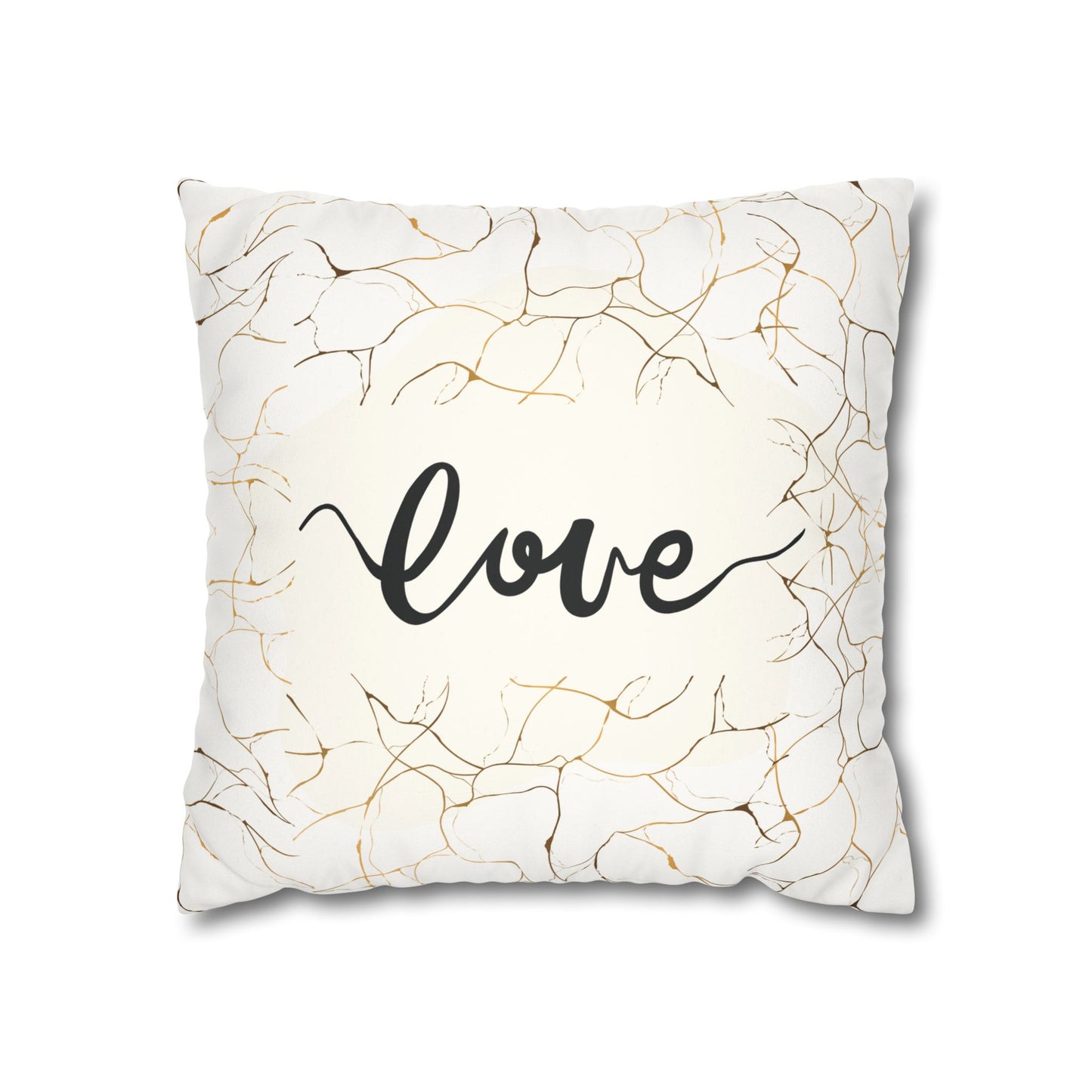 Faux Suede Square Pillowcase - Love - White & Golden Floral