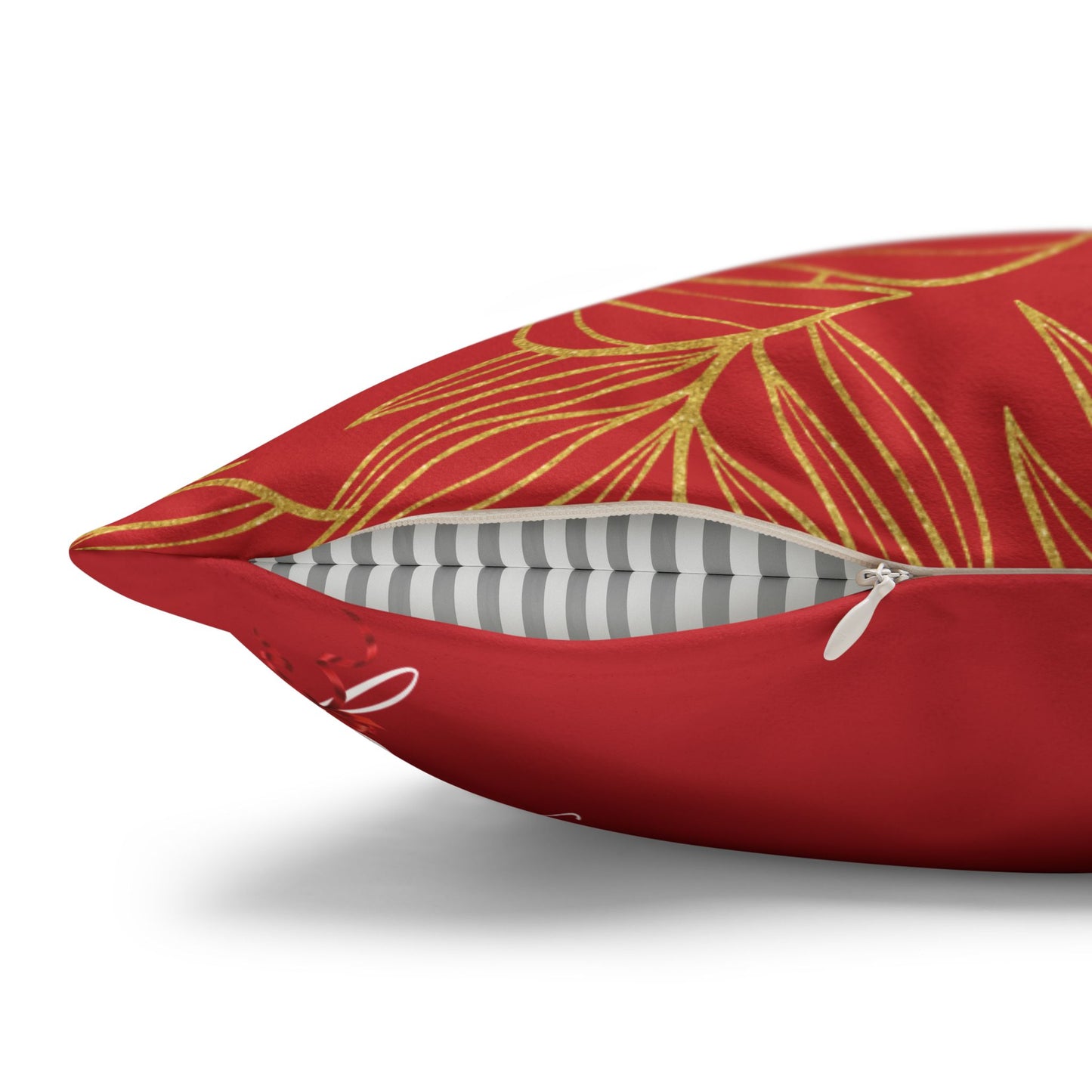 Faux Suede Square Pillowcase - Red with Golden Leaves
