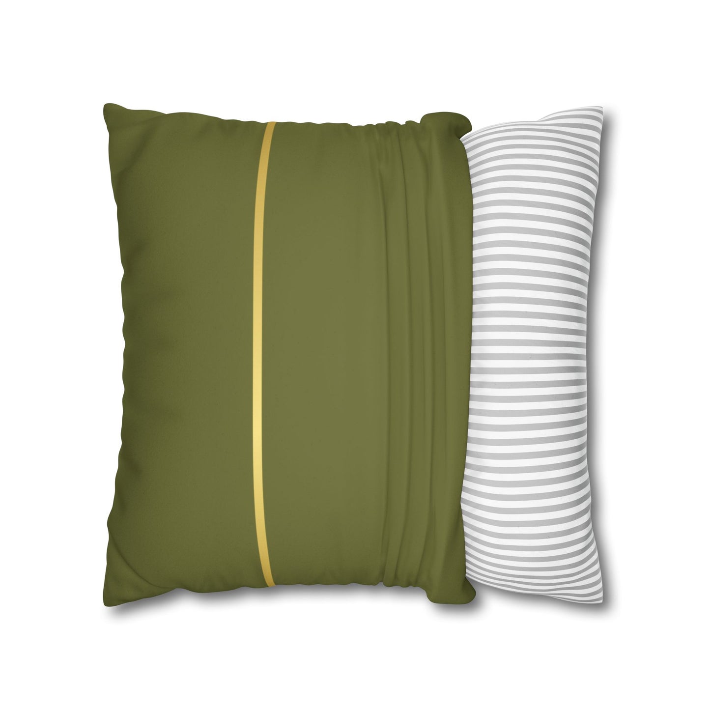 Faux Suede Square Pillowcase - Green with Golden Line