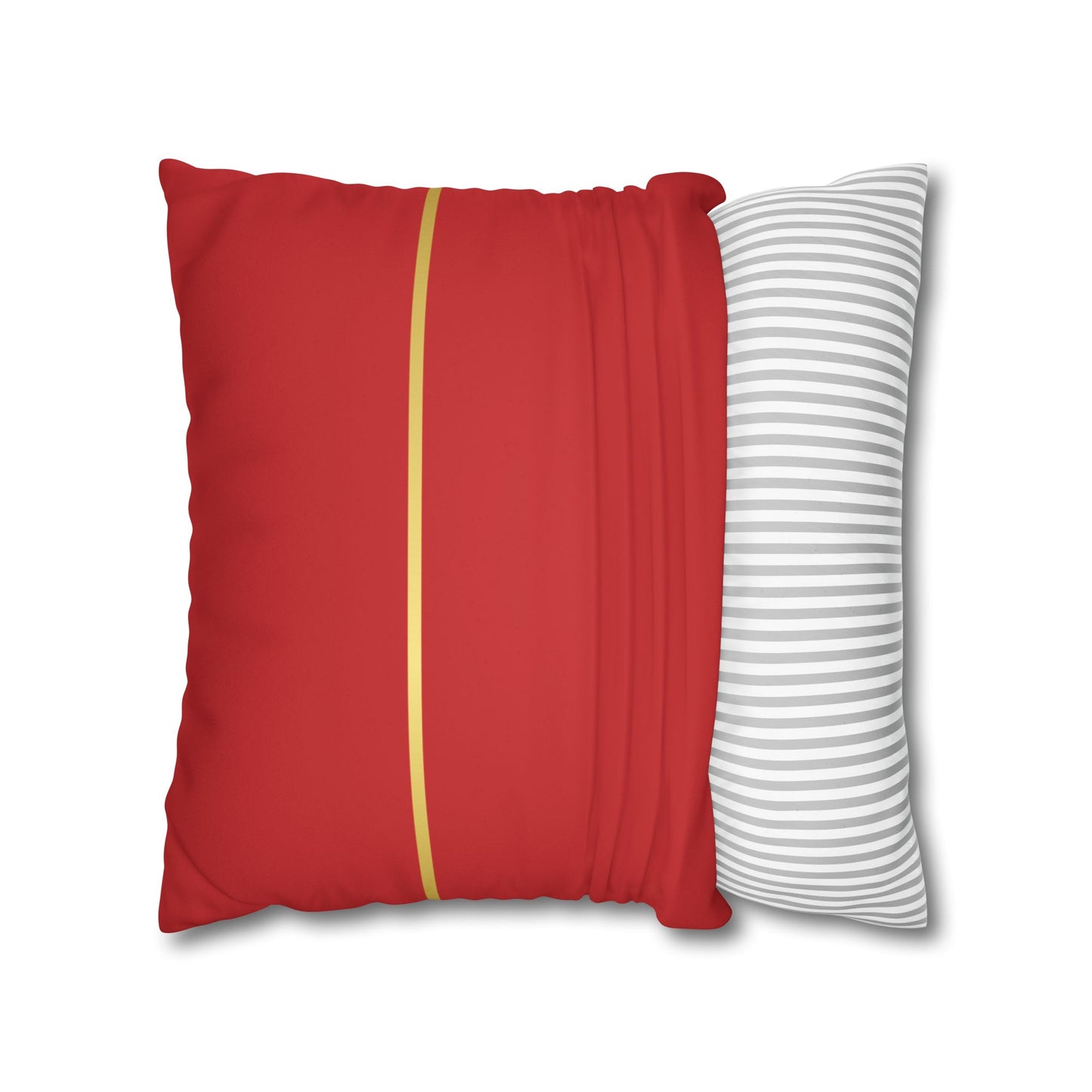 Faux Suede Square Pillowcase - Red with Golden Line