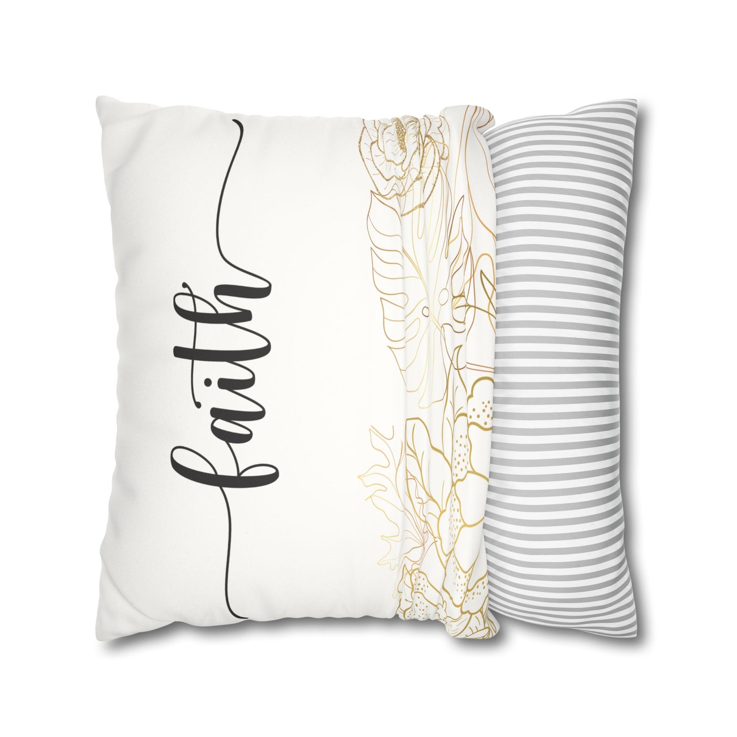 Faux Suede Square Pillowcase - Faith - White & Golden Floral