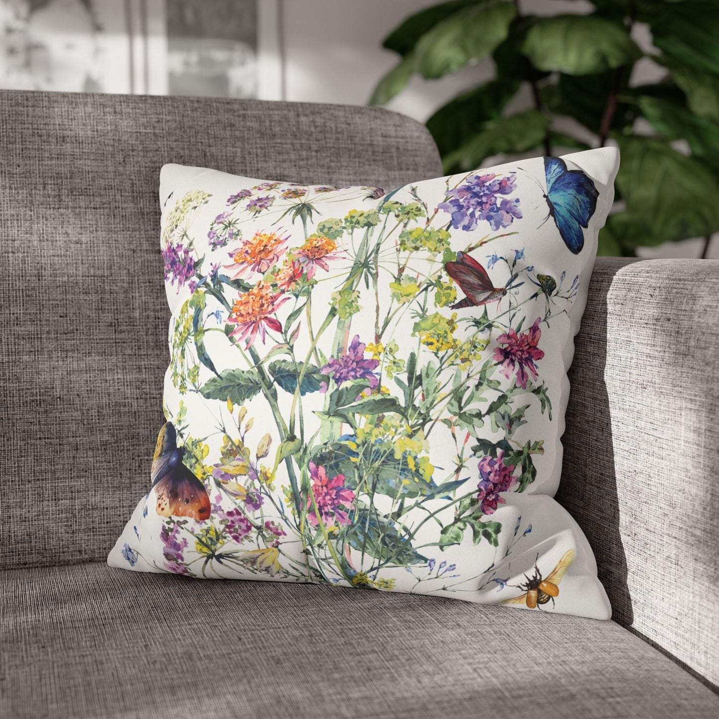 Faux Suede Square Pillowcase - Summer Bloom