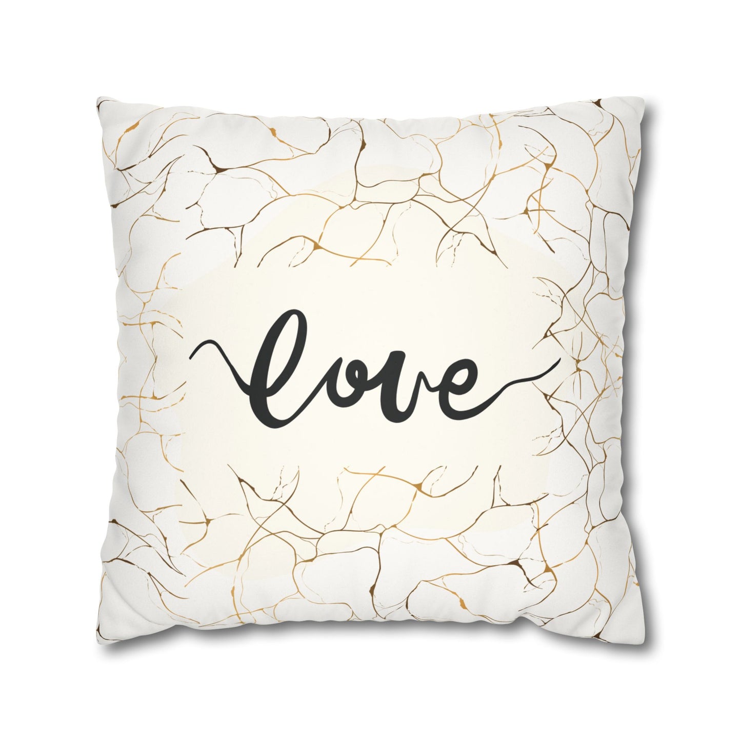 Faux Suede Square Pillowcase - Love - White & Golden Floral