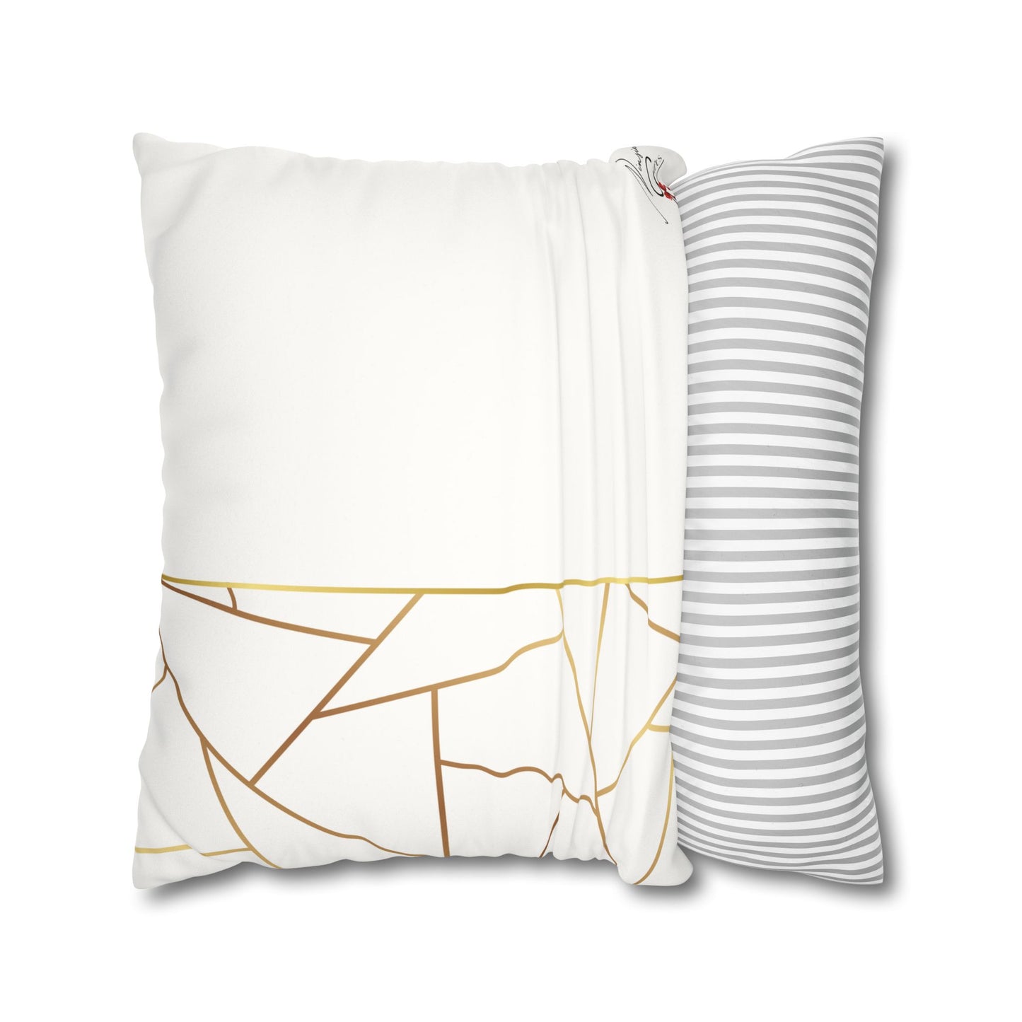 Faux Suede Square Pillowcase - Golden Geometry - White