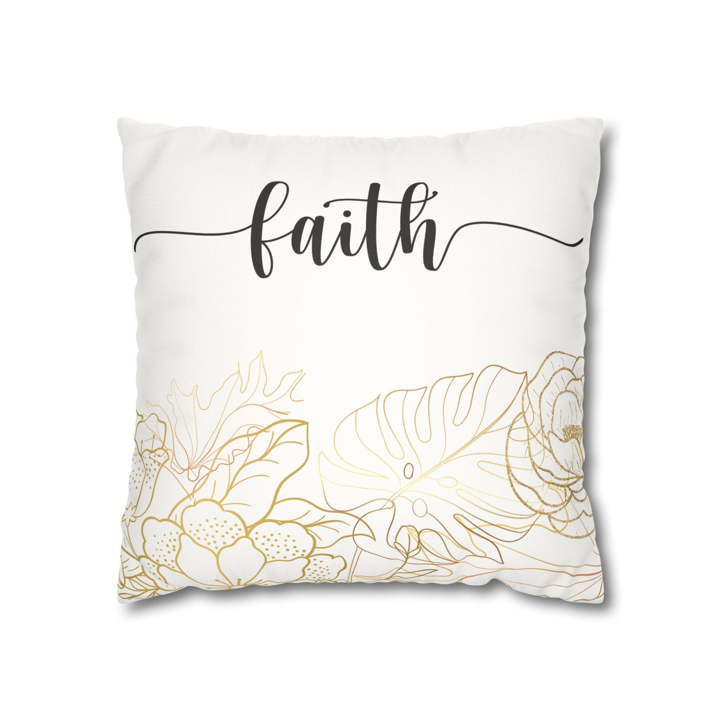 Faux Suede Square Pillowcase - Faith - White & Golden Floral