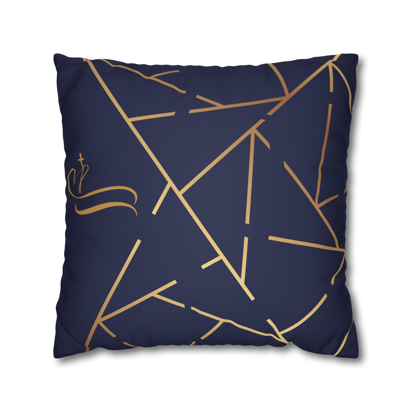 Faux Suede Square Pillowcase - Navy Golden Maze