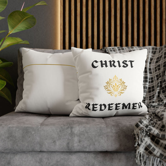 Faux Suede Square Pillowcase - Christ Redeemer - White