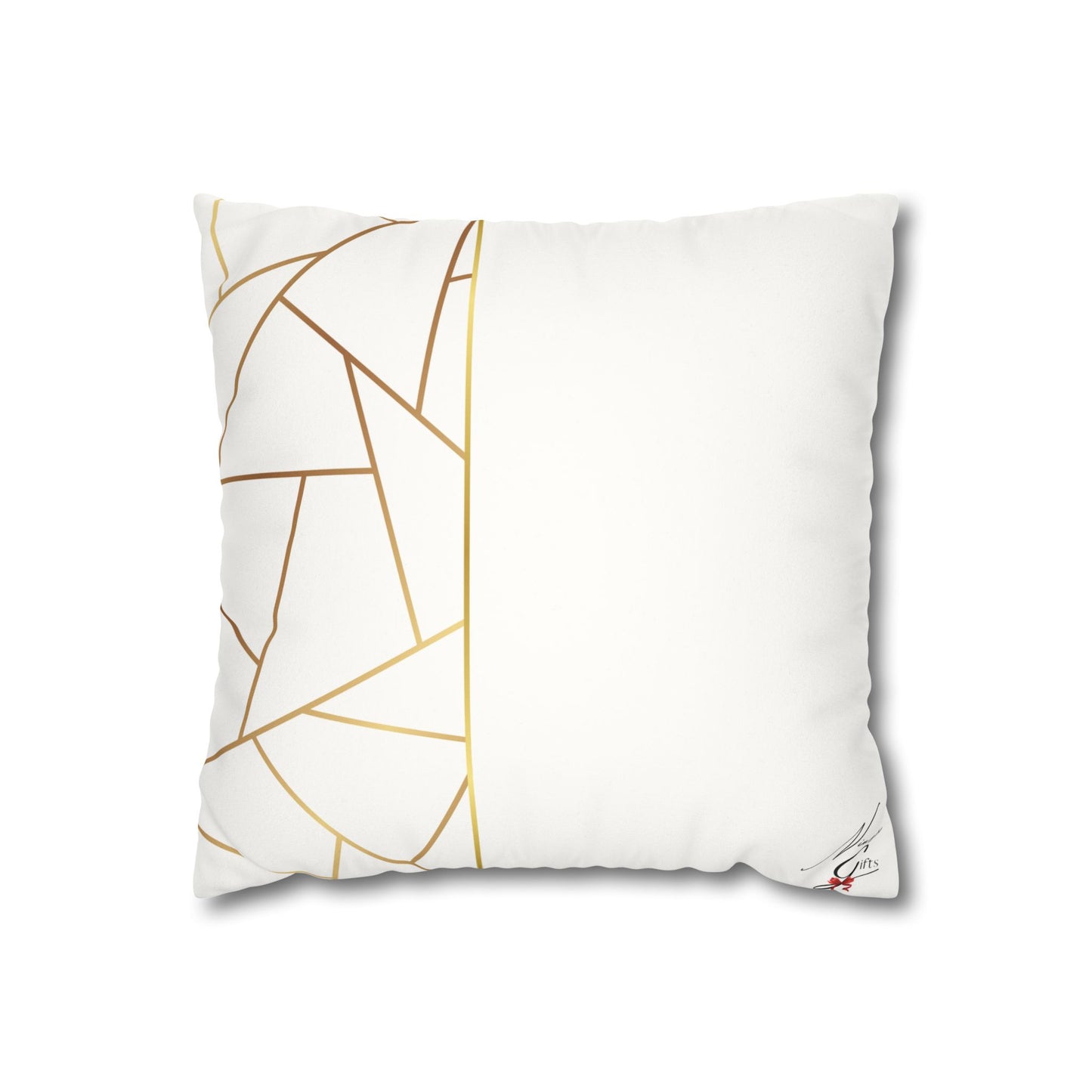 Faux Suede Square Pillowcase - Golden Geometry - White