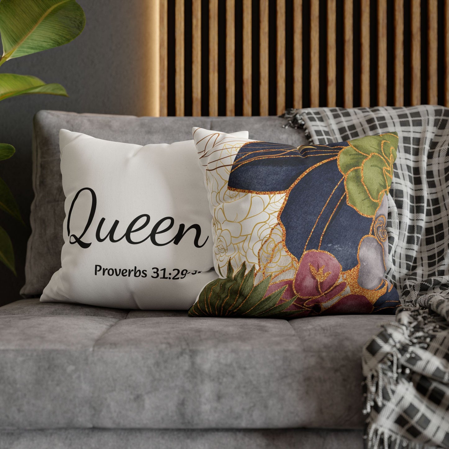 Faux Suede Square Pillowcase- BoBo Queen, Proverbs 31:29-31