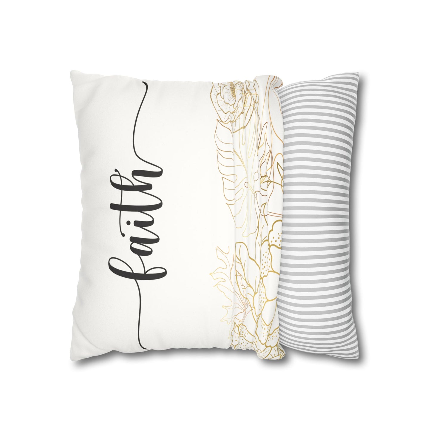 Faux Suede Square Pillowcase - Faith - White & Golden Floral