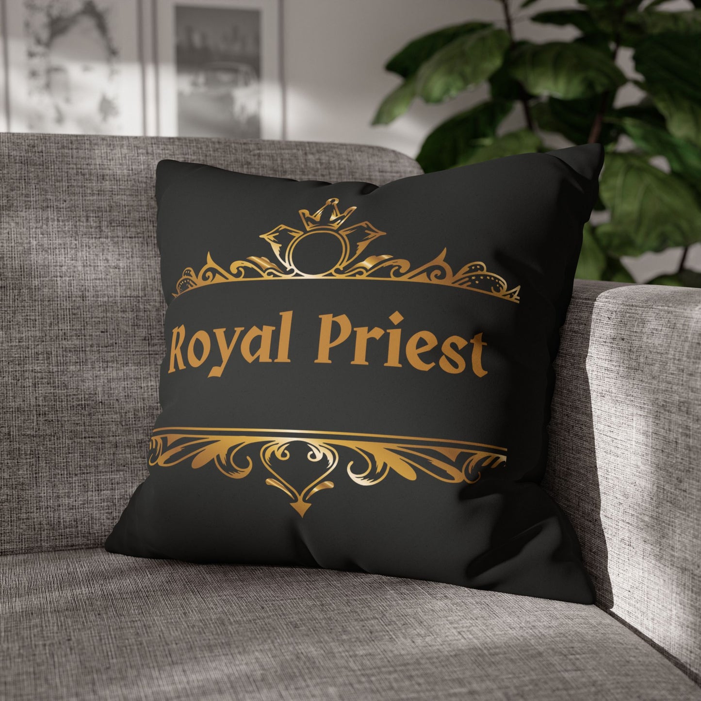 Faux Suede - Royal Priest Black Square Pillowcase - 1 Peter 2:9