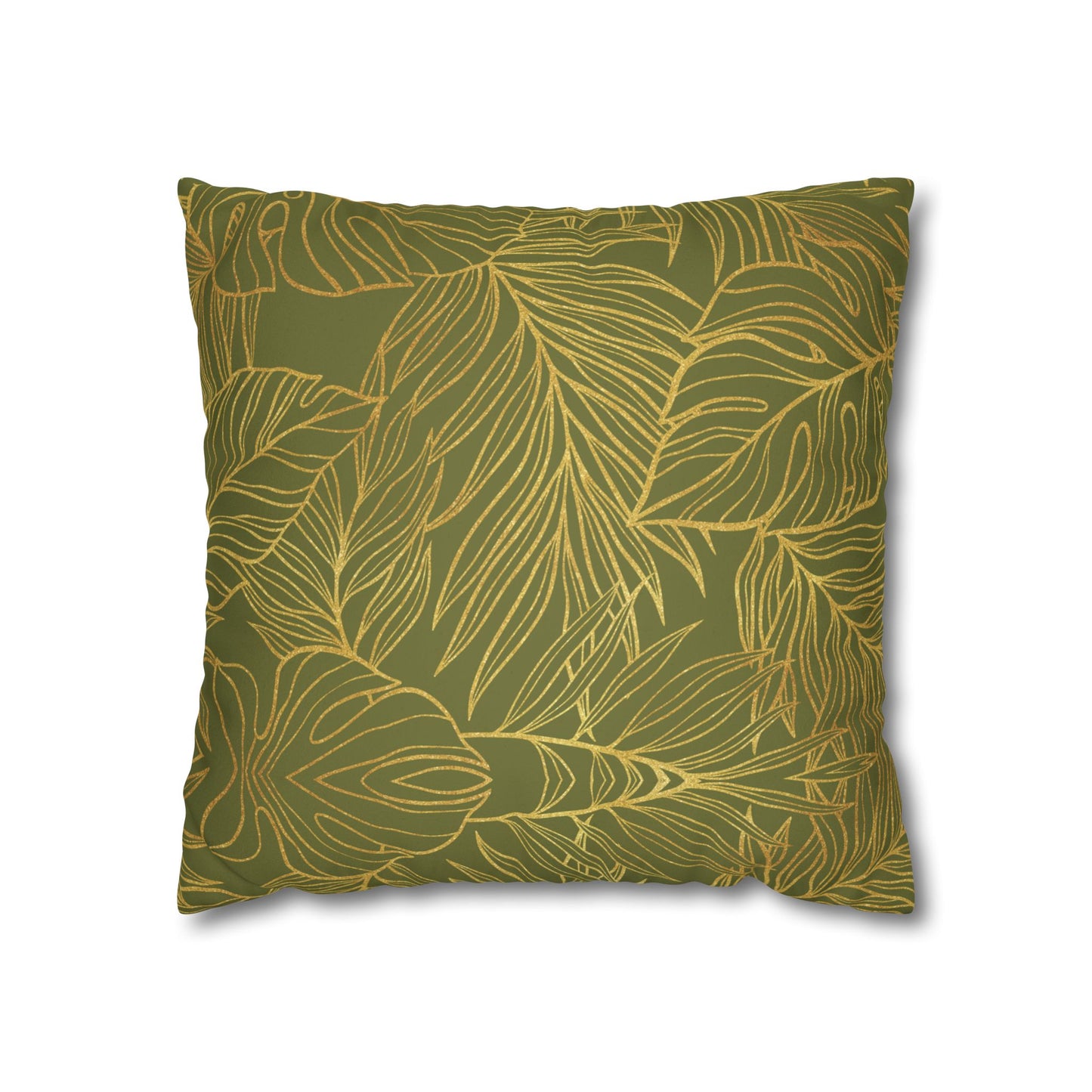 Faux Suede Square Pillowcase - Green with Golden Leaves