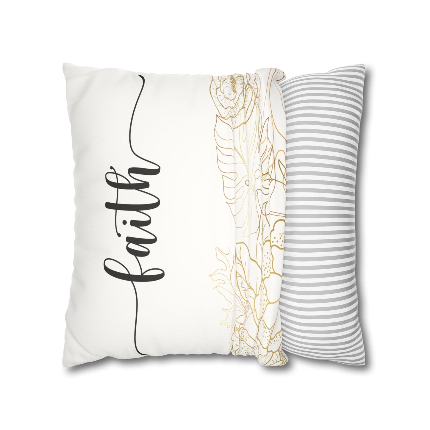 Faux Suede Square Pillowcase - Faith - White & Golden Floral