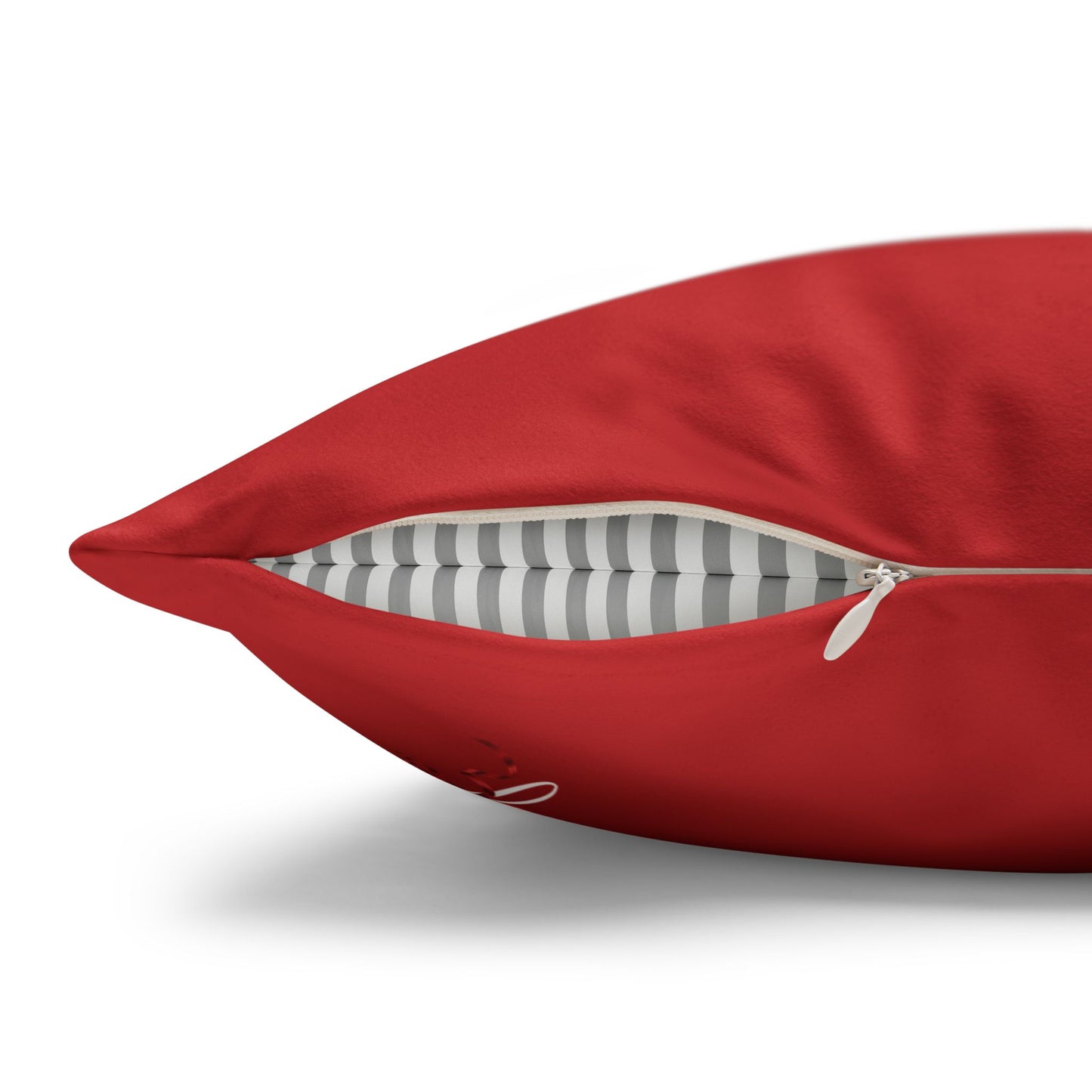 Faux Suede Square Pillowcase - Red with Golden Line
