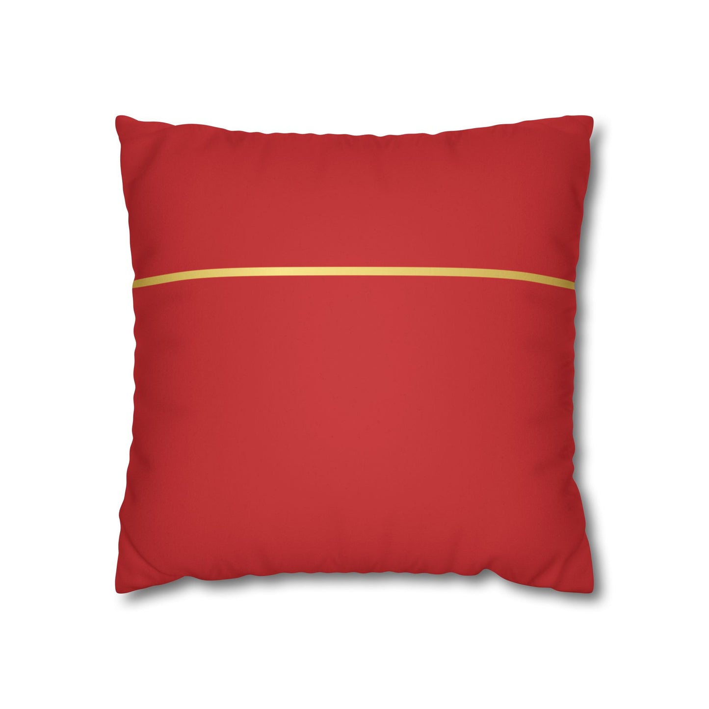 Faux Suede Square Pillowcase - Red with Golden Line