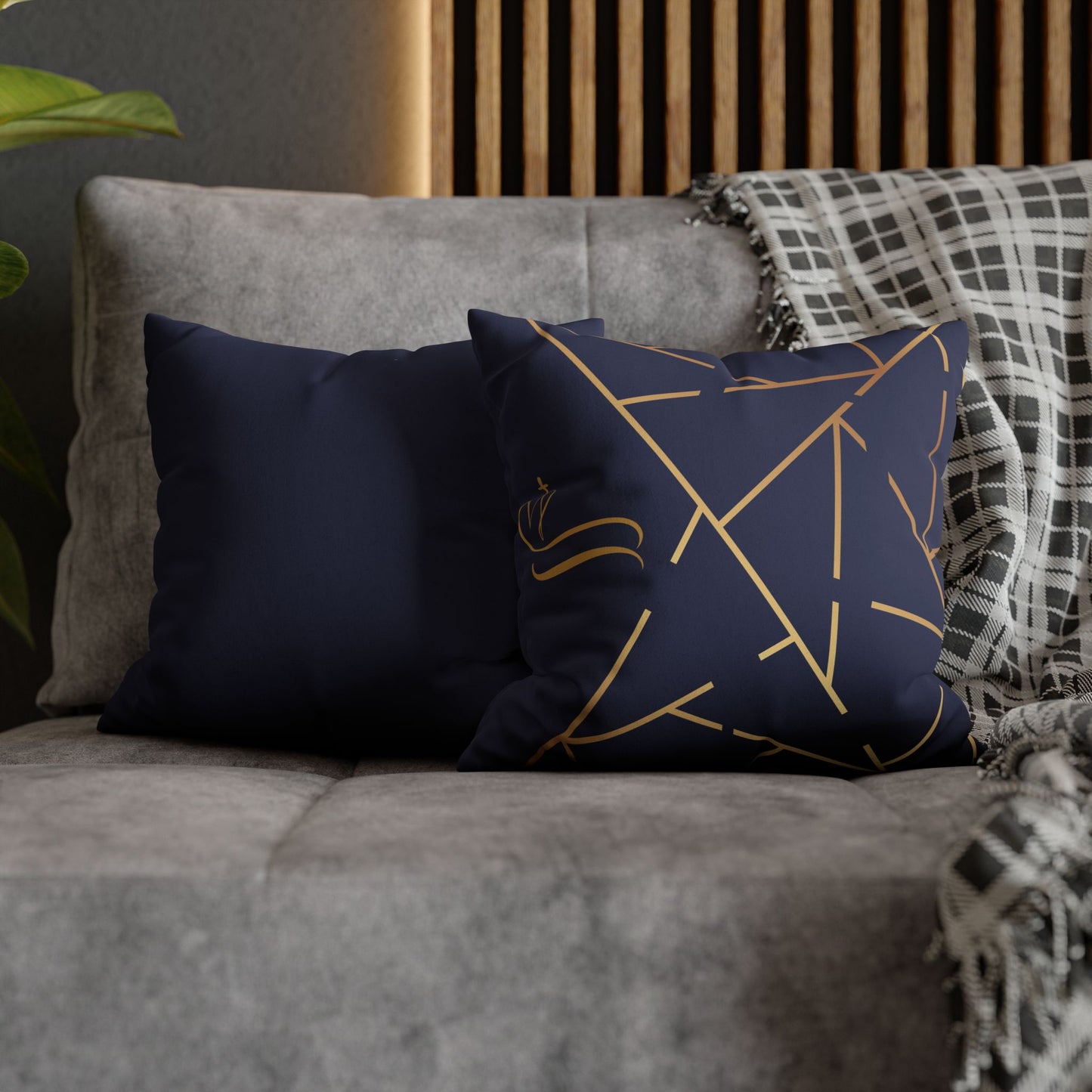 Faux Suede Square Pillowcase - Navy Golden Maze