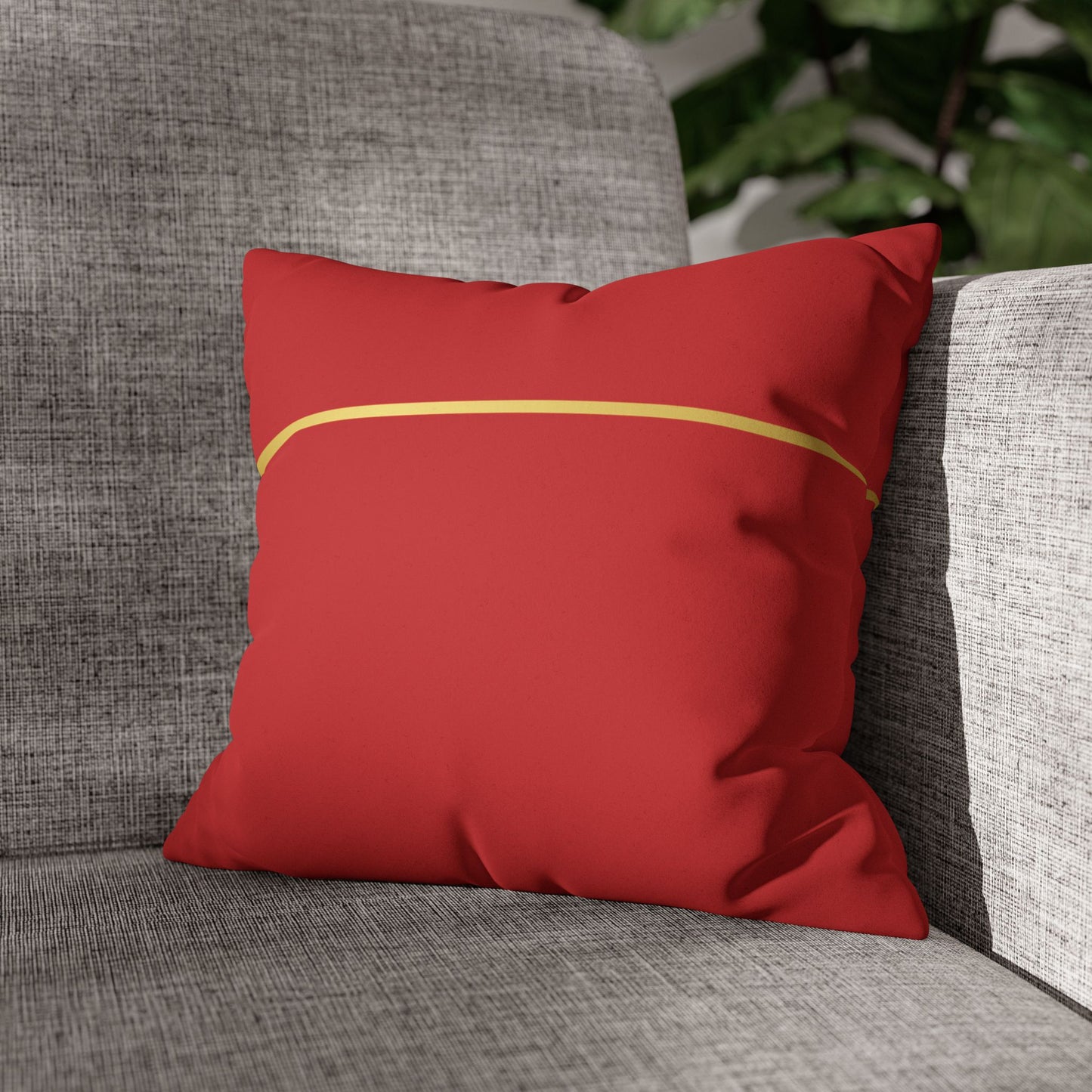 Faux Suede Square Pillowcase - Red with Golden Line