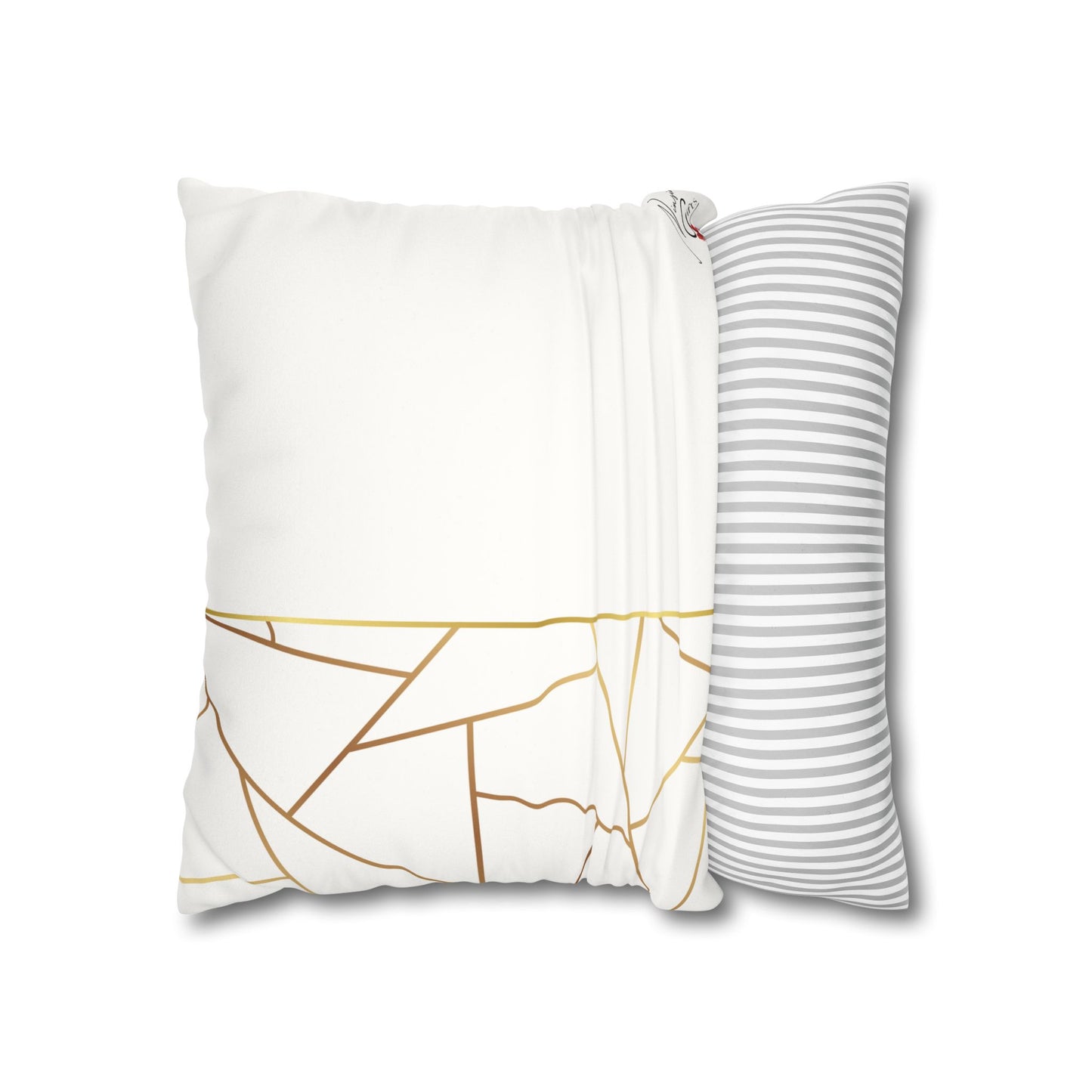 Faux Suede Square Pillowcase - Golden Geometry - White