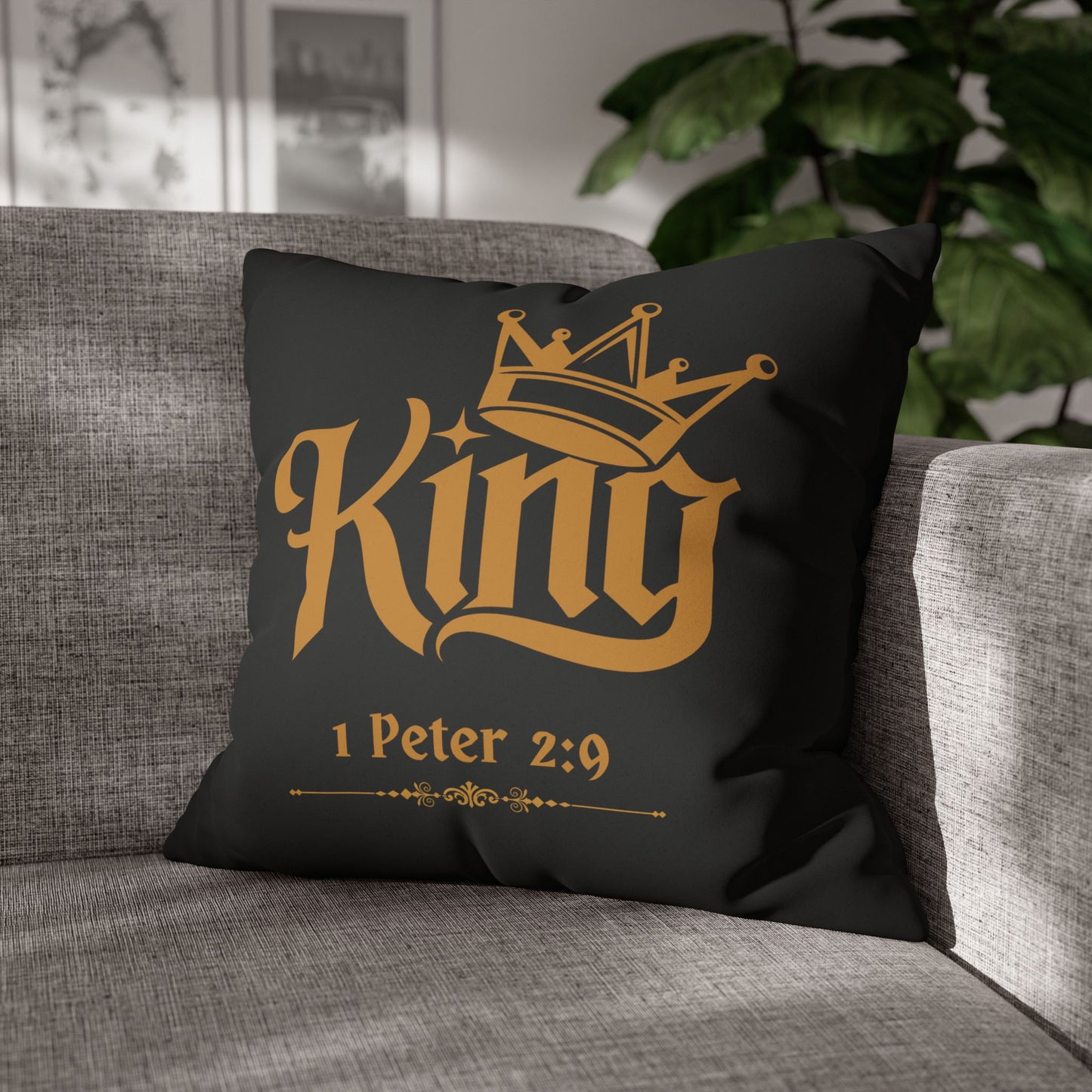 Faux Suede - Black Square Pillowcase - KING  1 Peter 2:9