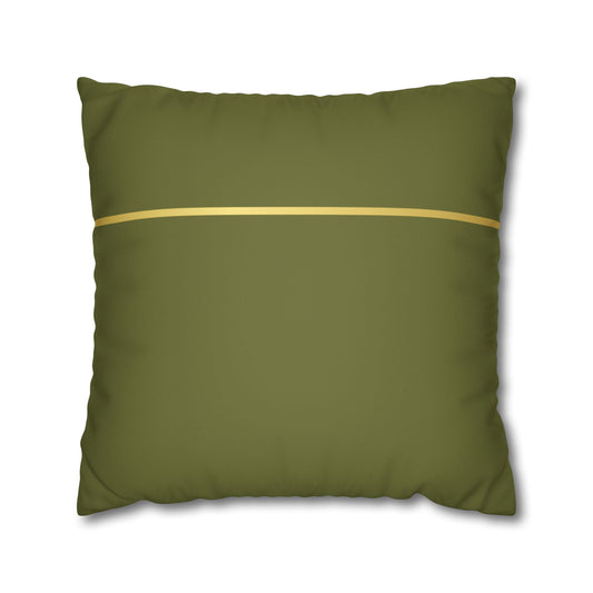 Faux Suede Square Pillowcase - Green with Golden Line