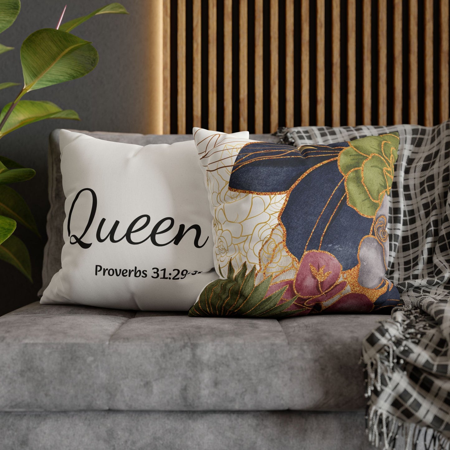Faux Suede Square Pillowcase- BoBo Queen, Proverbs 31:29-31