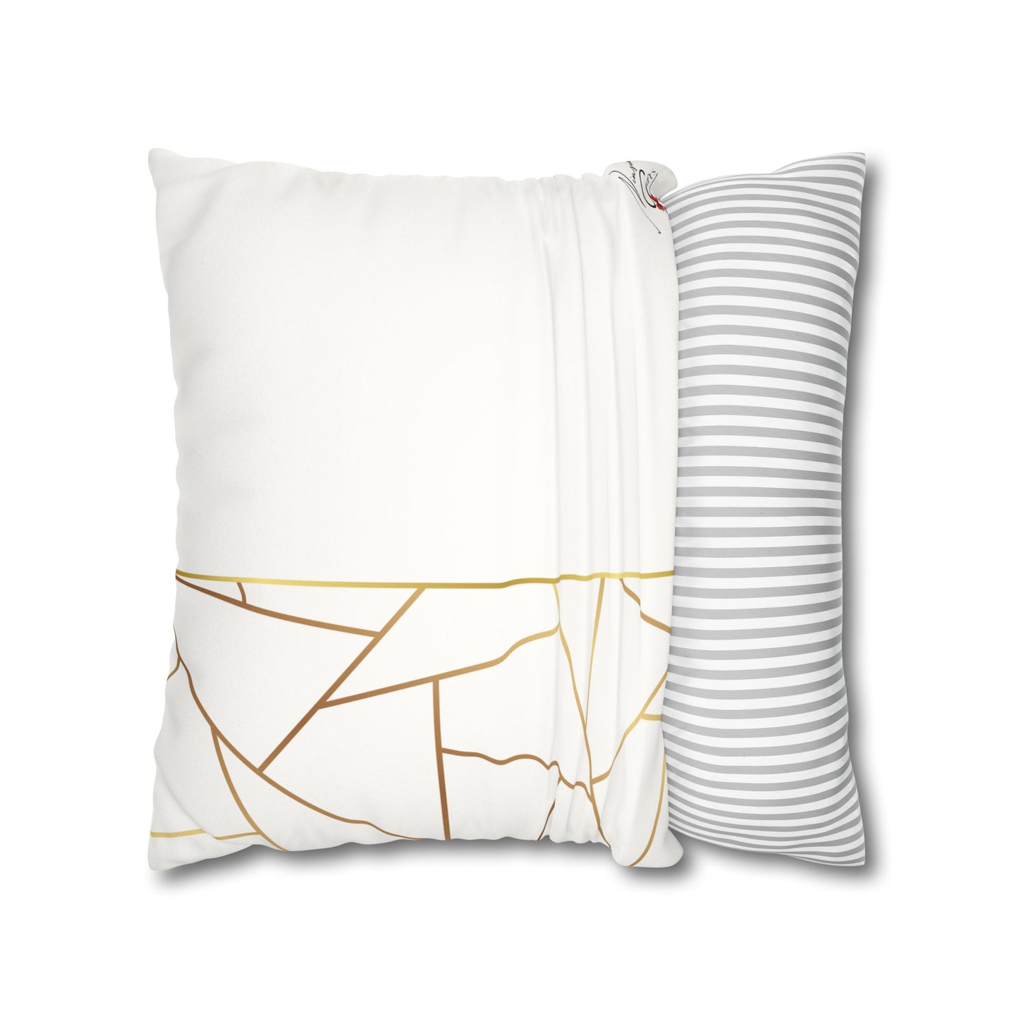 Faux Suede Square Pillowcase - Golden Geometry - White