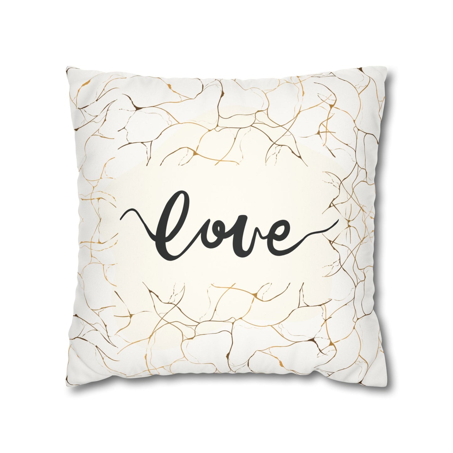 Faux Suede Square Pillowcase - Love - White & Golden Floral