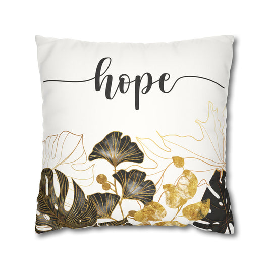 Faux Suede Square Pillowcase - HOPE - White & Golden Floral