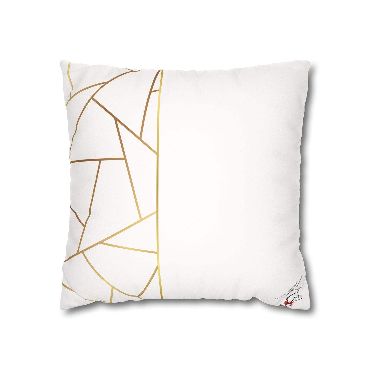 Faux Suede Square Pillowcase - Golden Geometry - White