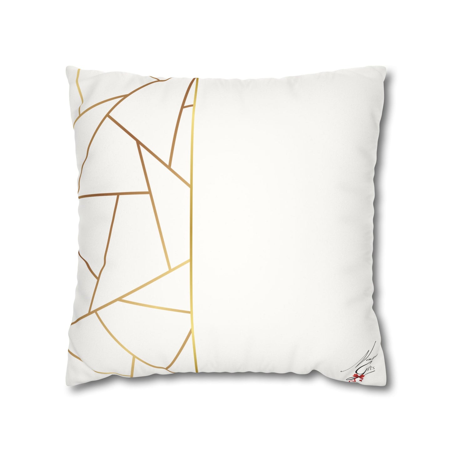 Faux Suede Square Pillowcase - Golden Geometry - White