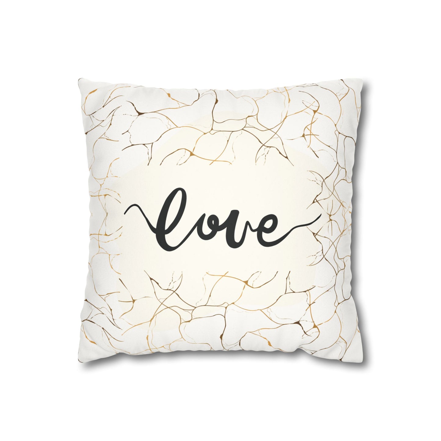 Faux Suede Square Pillowcase - Love - White & Golden Floral