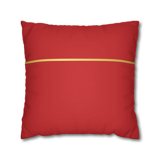Faux Suede Square Pillowcase - Red with Golden Line